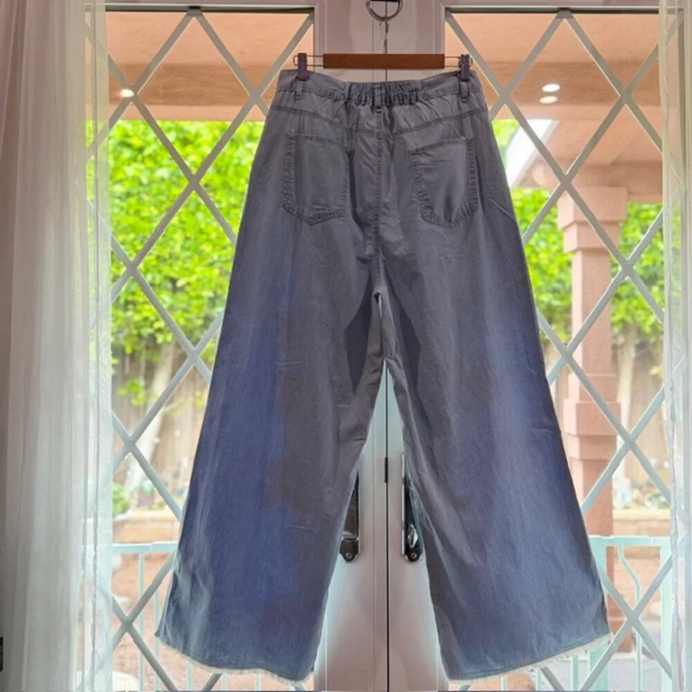 🆕Pol Star Heart Lace Patchwork Blue Denim Wide Leg Pants Size Medium - Picture 5 of 12